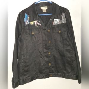 Vintage Jane Elissa Artistic Creations Black Denim Jacket Size M